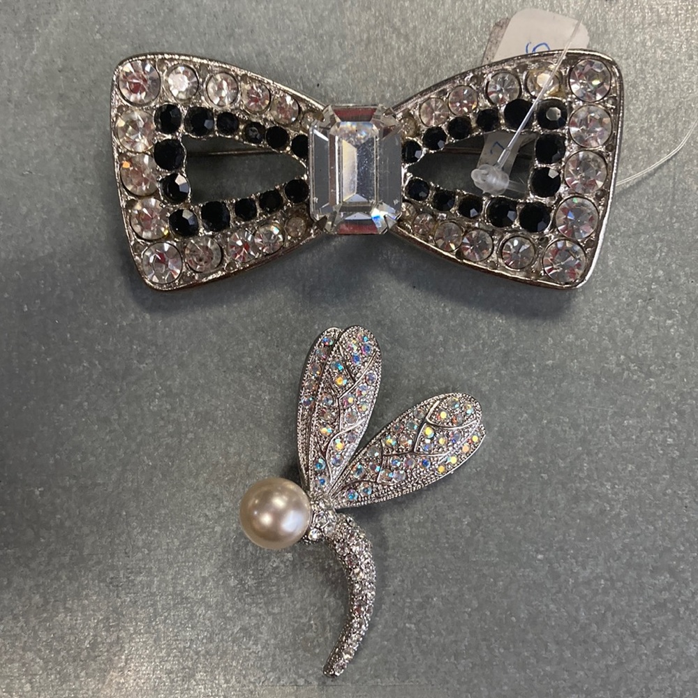 Authentic Pre Owned Brooch Bundle of 2 YSL Bow Brooch & No Label Firefly Brooch